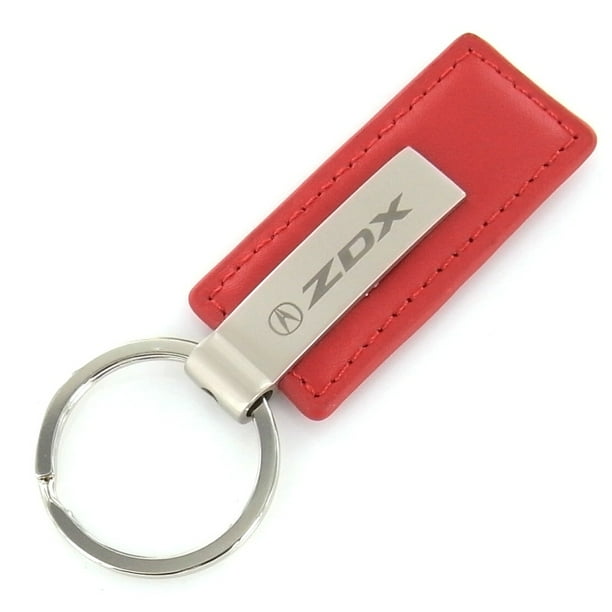Acura Genuine Red Leather Rectangular Silver Logo Key Chain Fob Ring Acura Genuine Red Leather Rectangular Silver Logo Key Chain Fob Ring
